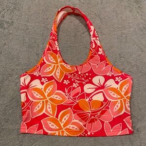 Floral Halter Crop Top – Pink & Orange, Size Small